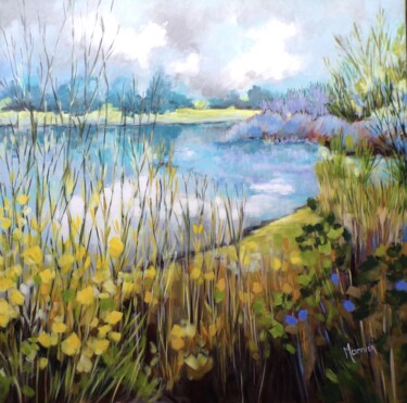 Peinture intitulée "bord d'étang" par Cathy Monnier, Œuvre d'art originale, Acrylique Monté sur Châssis en bois