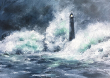 Peinture intitulée "Phare dans les vagu…" par Marie-Françoise Durnerin, Œuvre d'art originale, Huile