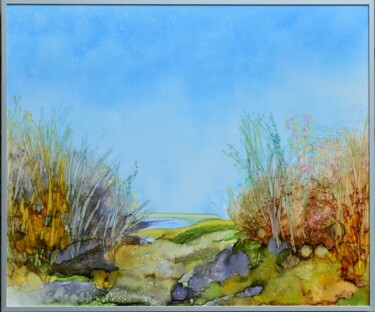 Painting titled "Landscape with flow…" by Hanneke Pereboom, Original Artwork, Ink