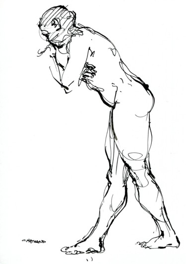 Dessin intitulée "A5 2019 plu 26" par Christian Rolland, Œuvre d'art originale, Encre