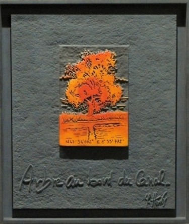 Printmaking titled ""Arbre au bord du c…" by Yann Hervis, Original Artwork, Xylography Mounted on artwork_cat.