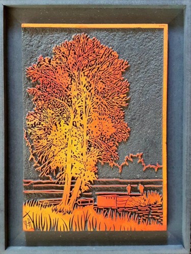 Printmaking titled "« Le saule de la ga…" by Yann Hervis, Original Artwork