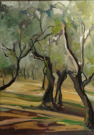Painting titled "Oliviers" by Brigitte Starckmann, Original Artwork, Oil