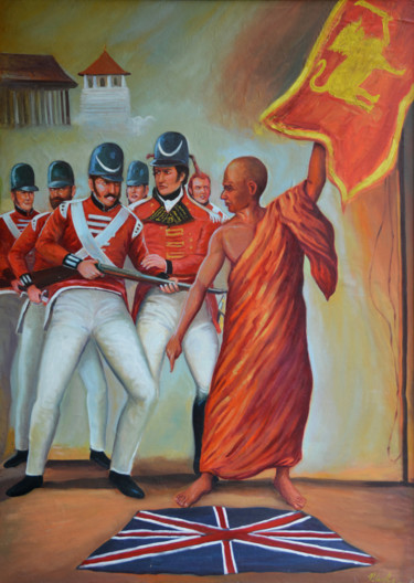 제목이 "Patriotic Martyr"인 미술작품 Nilantha Vidanarachchi로, 원작, 기름 나무 들것 프레임에 장착됨