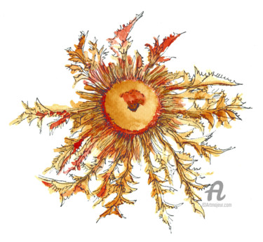 Dessin intitulée "Cardabelle" par Agnès Molinaro, Œuvre d'art originale, Aquarelle