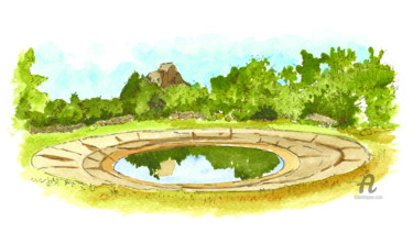 Dessin intitulée "Lavogne" par Agnès Molinaro, Œuvre d'art originale, Aquarelle