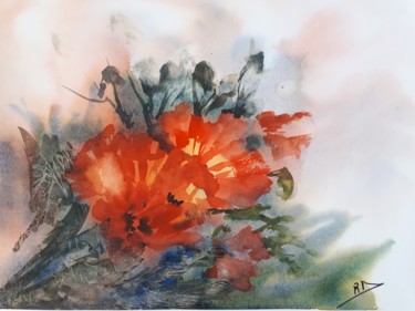 Schilderij getiteld "Lumières de pavots" door Navema, Origineel Kunstwerk, Aquarel
