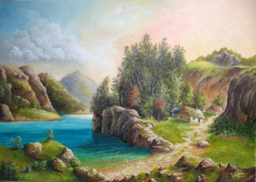 Peinture intitulée "Le lac" par Gérard Jéhin, Œuvre d'art originale, Huile
