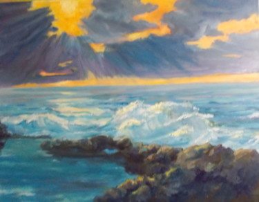 Peinture intitulée "Mer surf au coucher…" par Stanislav Khodak, Œuvre d'art originale, Huile