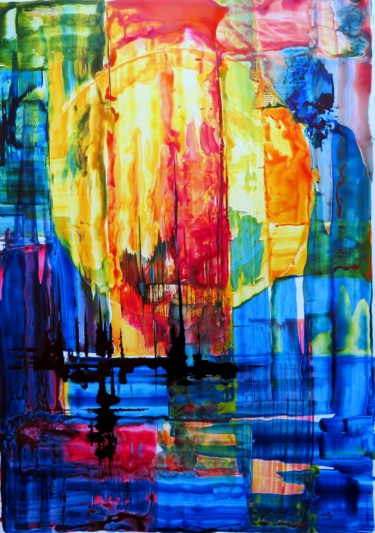 L'homme qui regarde, encres acryliques 50x70 cm Peinture intitulée "L'homme qui regarde…" par Clau Redier-Clément, Œuvre d'art originale, Acrylique