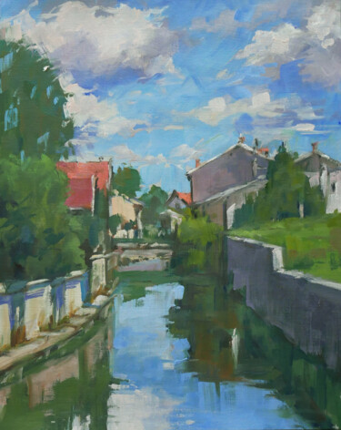 Painting titled "Démo à Alstom (huil…" by Christian Arnould, Original Artwork, Oil