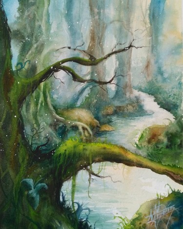 L'écrin du petit peuple Peinture intitulée "L'écrin du petit pe…" par Anne Hamelin, Œuvre d'art originale, Aquarelle