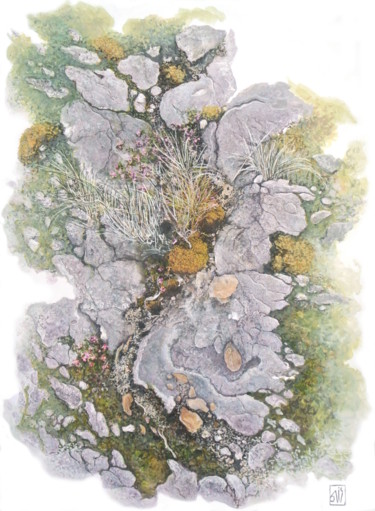 Peinture intitulée "Jardin japonais" par Dominique Gais, Œuvre d'art originale, Encre Monté sur Carton