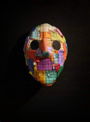 Sculpture titled "Mask with mirrored…" by Ulugbek Doschanov, Original Artwork, Glass