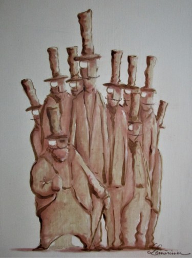 Peinture intitulée "Hauts de forme et m…" par Philippe Lemarinier, Œuvre d'art originale, Encre