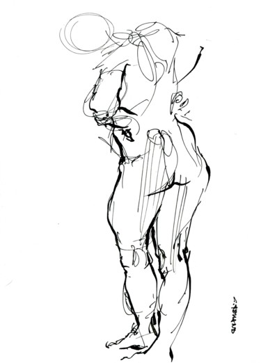 Dessin intitulée "A5 2019 plu 2" par Christian Rolland, Œuvre d'art originale, Encre