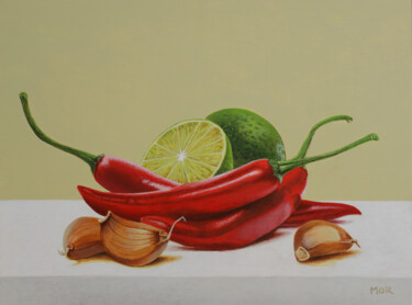 Chilis, Limes and Garlic Peinture intitulée "Chilis, Limes and G…" par Dietrich Moravec, Œuvre d'art originale, Acrylique