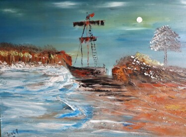 Peinture intitulée "flight boat" par Pascal Jung, Œuvre d'art originale, Huile