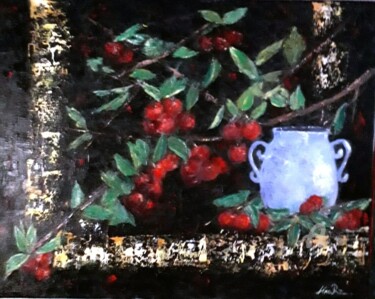 Pintura titulada "Cerises et jarre bl…" por Ana Maria Rodriguez (AnaRz), Obra de arte original, Oleo