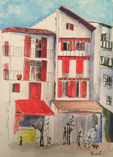 Painting titled "Rue à Saint-Jean-de…" by Mc Toulouse, Original Artwork, Ink