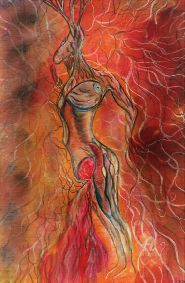 Dibujo titulada "femme-racinée" por Steeve Tabar, Obra de arte original, Pastel