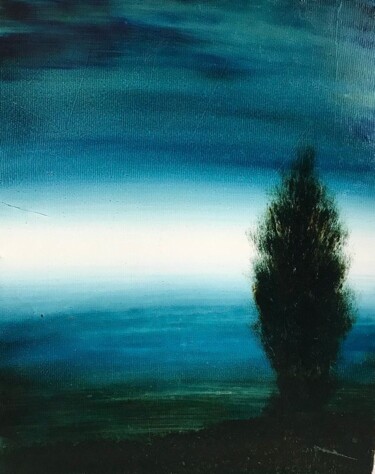 「entre ciel et terre…」というタイトルの絵画 Eric Herrmannによって, オリジナルのアートワーク, オイル ウッドストレッチャーフレームにマウント