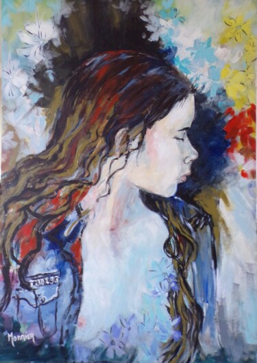 Schilderij getiteld "le vent l'emportera" door Cathy Monnier, Origineel Kunstwerk, Acryl Gemonteerd op Houten paneel