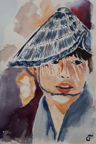 Peinture intitulée "A l'ombre du chapea…" par Chris Texier, Œuvre d'art originale, Aquarelle