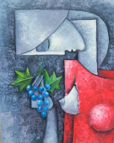 Peinture intitulée "WOMAN WITH GRAPES" par Jiří Petr, Œuvre d'art originale, Huile