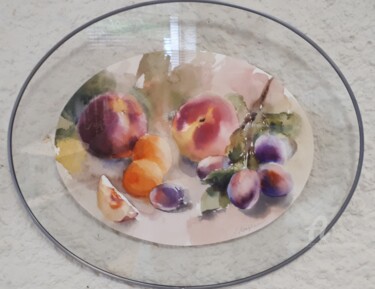Peinture intitulée "Pêches et prunes" par Sylvie Vernageau, Œuvre d'art originale, Aquarelle