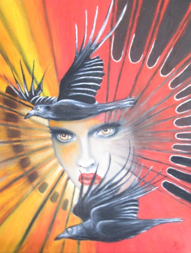 Peinture intitulée "Black birds" par Alix, Œuvre d'art originale, Huile