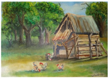 绘画 标题为“Hens in the cattle” 由Prashanth Paladugu, 原创艺术品, 油