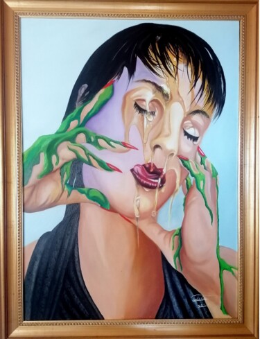 Картина под названием "La pittrice" - Gianni Iviglia, Подлинное произведение искусства, Масло