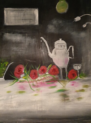 Peinture intitulée "a cup of tee and fl…" par Pascal Jung, Œuvre d'art originale, Huile