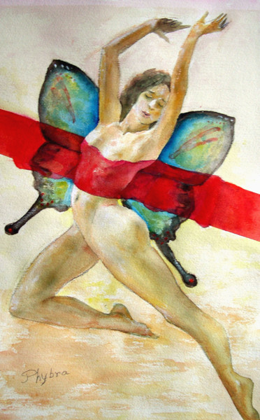 Instant magique 1 battement d'ailes peut provoquer Peinture intitulée "Instant magique 1 b…" par Phybra, Œuvre d'art originale, Aquarelle Monté sur Autre panneau rigide
