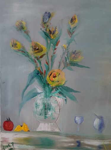 Peinture intitulée "one emotion with fl…" par Pascal Jung, Œuvre d'art originale, Huile
