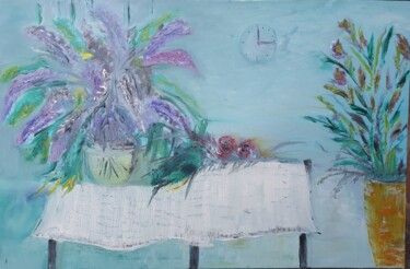 Peinture intitulée "le sofa aux fleurs" par Pascal Jung, Œuvre d'art originale, Huile