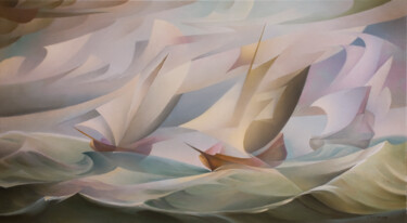 Painting titled "Start In New Worlds" by Isaac Feldman, Original Artwork, Oil Mounted on Wood Stretcher frame