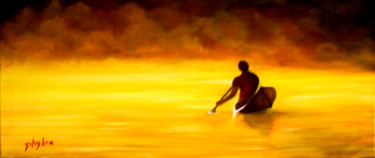 Peinture intitulée "vers-le-ponant-30x7…" par Phybra, Œuvre d'art originale, Huile