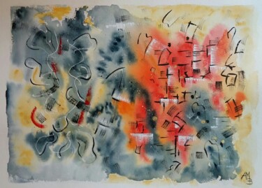 Malerei mit dem Titel "Aux frontières" von Anne-Marie Breton, Original-Kunstwerk, Aquarell
