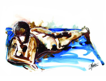 Peinture intitulée "Belle pose féminine" par Stéphane Hauton (O), Œuvre d'art originale, Aquarelle Monté sur Plexiglas