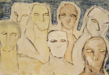 绘画 标题为“Strana folla” 由Paolo Rizzi, 原创艺术品, 彩画 安装在木板上