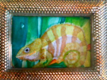 Peinture intitulée "caméléon panthère" par Victoria, Œuvre d'art originale, Décoration de maison