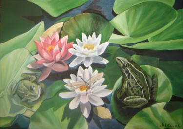 Schilderij getiteld "Frogs and the water…" door Liubov Aristova, Origineel Kunstwerk, Olie