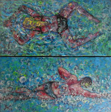 Painting titled "Nageur-Nageuse" by Christophe Gol, Original Artwork, Acrylic