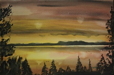 Painting titled "Terra-do-fogo-2-Amé…" by Marçal Francisco Bacchin Fernandes, Original Artwork, Watercolor