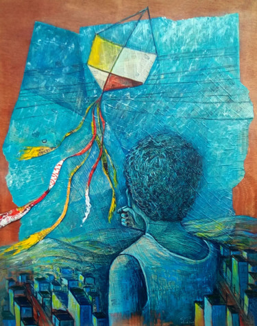 Painting titled "menino pipa" by Renata Sass, Original Artwork, Oil