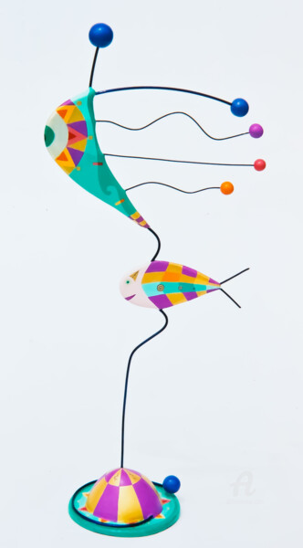 Sculpture intitulée "Poissons d'avril" par Lise Dedieu, Œuvre d'art originale, Métaux