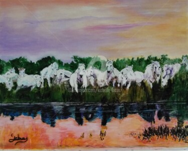 Peinture intitulée "Coucher de soleil e…" par Isabelle Lucas, Œuvre d'art originale, Huile