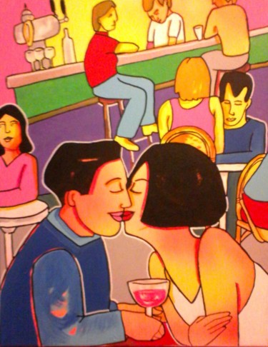 Peinture intitulée "Au café 5" par Gisèle Cazilhac, Œuvre d'art originale, Acrylique